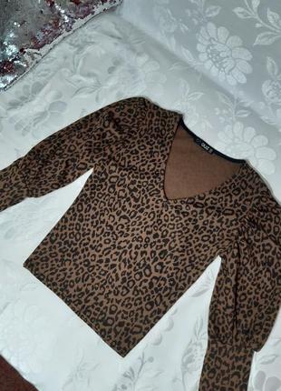 Блуза в рубчик, леопардовий принт.