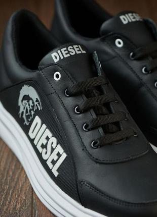 Мужские кроссовки diesel натуральная кожа черные на белой9 фото
