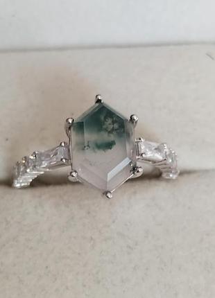 Серебряное кольцо с натуральным моховым агатом5 фото