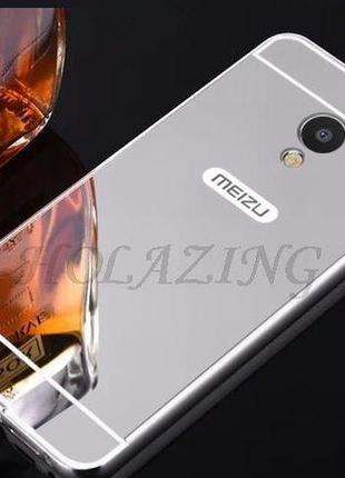 Чехол зеркальный, рамка алюминий, зеркало акрил   для  meizu m5s цвер серебро