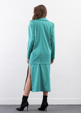 Костюм двойка пиджак жакет и юбка миди зеленый коричневый4 фото