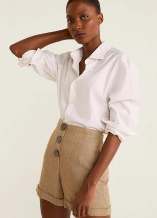 Шорты, шортики, лён, с пуговицами, коричневые, лён, mango