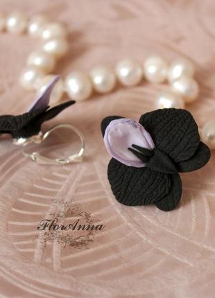 Чорні сережки з квітами "чорні орхідеї"4 фото