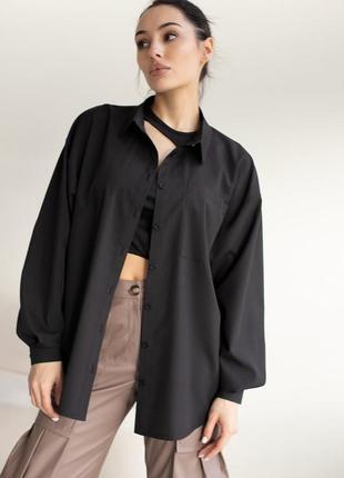 Черная оверсайз рубашка с объемными рукавами женская рубашка свободного кроя