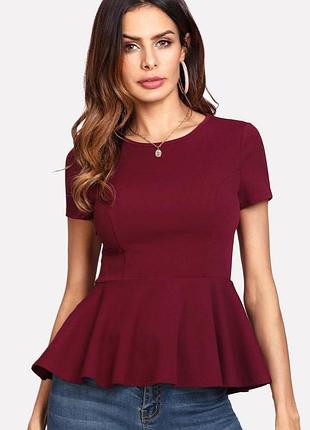 Приголомшливо шикарна бордова фактурна блуза з баскою