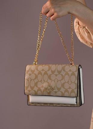 Женская сумка coach mini klare crossbody beige/white, женская сумка, коуч бежевого/белого цвета2 фото