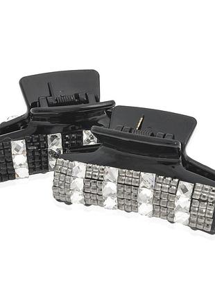 Краб для волос пластиковый 7 см со стразами черный (упаковка 12 шт)