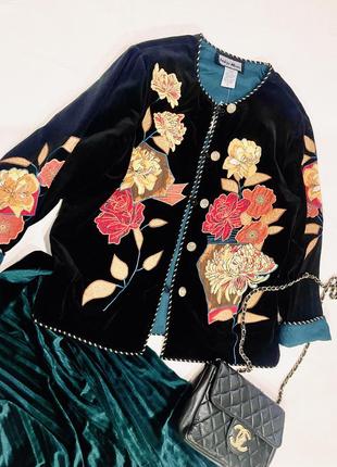 Эксклюзивный бархатный пиджак жакет бренда indigo moon вышивка размер 40 l