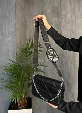 Жіноча сумка prada re-nylon padded shoulder black4 фото
