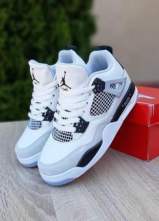 Женские кроссовки nike air jordan 4 retro white black grey джордан белого с серым и черным цветов