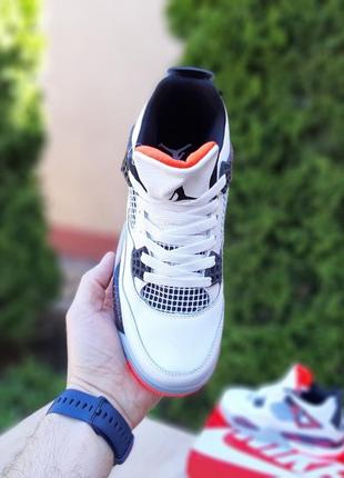 Женские кроссовки nike air jordan 4 retro white black orange джордан белого с черным и оранжевым цветами5 фото