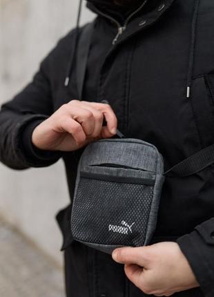 Барсетка серый меланж мини puma белый логотип