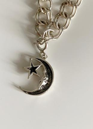 Винтажный серебряный браслет с подвеской месяц4 фото