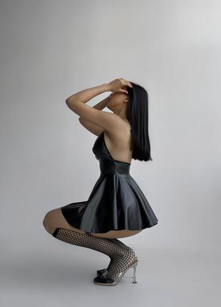 An8013 чорна міні сукня ефект шкіри шкіряне плаття5 фото