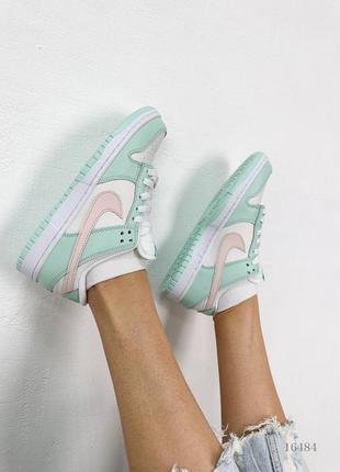 Nike sb dunk low white mint pink, натуральная кожа10 фото