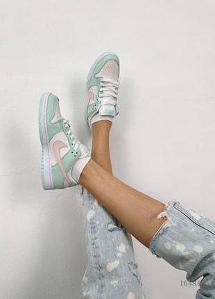 Nike sb dunk low white mint pink, натуральная кожа4 фото