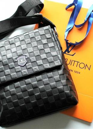 Чоловіча шкіряна сумка louis vuitton чорна