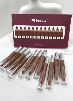 Набір яскравих і нюдових олівців для губ 3q beauty (12 шт.)