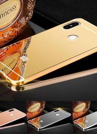 Чехол зеркальный xiaomi redmi note 5, рамка алюминий, зеркало акрил (золотой)