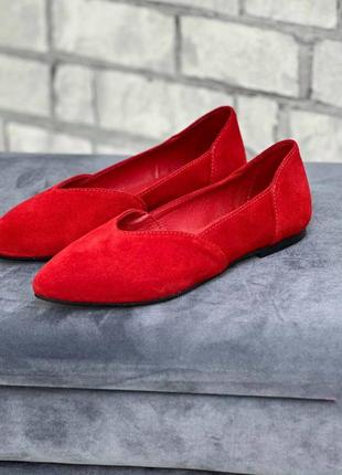 36-40 рр балетки - лодочки натуральная замша/кожа черный, красный, серый, пудра