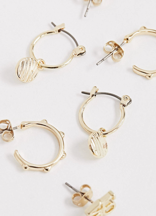Стильний набір з 3 пар золотистих сережок, серьги гвоздики від pieces💎з сайту asos6 фото