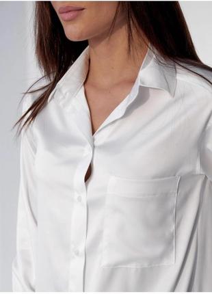 Сатиновая плотная рубашка свободного кроя шёлковая удлинённая рубашка блузка сатиновая блуза3 фото