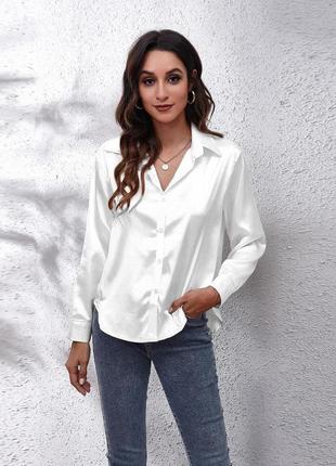 Сатиновая плотная рубашка свободного кроя шёлковая удлинённая рубашка блузка сатиновая блуза4 фото