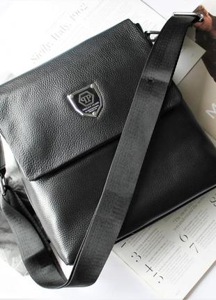 Чоловічий подарунковий набір — сумка та гаманець philipp plein чорний2 фото
