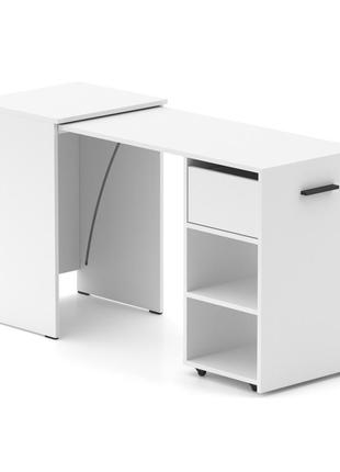 Белый стол-трансформер hobana с ящиком. столы смарт раскладные. компьютерный письменный для дома и офиса5 фото