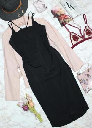 Черное платье миди в бельевом стиле на брителях ichi s-m3 фото