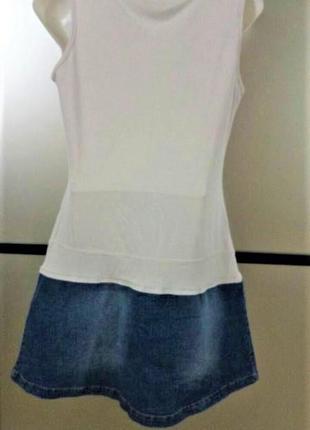 Трикотажное белое платье с джинсовой юбкой. мини платье в теннисном стиле.s-m4 фото