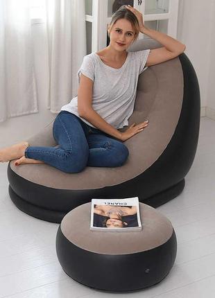 Надувний диван з пуфом air sofa comfort надувне велюрове крісло (116х98х83 см і 62х62х31см) dr5 фото