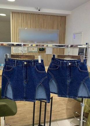 Стильная джинсовая юбка с развезами