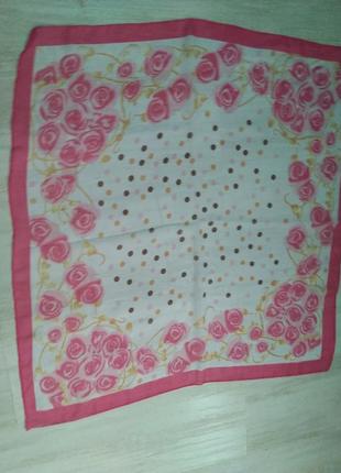 Платок розовый в горошек с розочками хустинка шалик3 фото