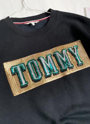 Свитшот, кофта, базовый, черный, с пайетками, tommy hilfiger8 фото