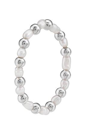 Срібна каблучка з серцем, срібна каблучка з перлинами, каблучка натуральні перлини, кільце срібне срібло 9254 фото