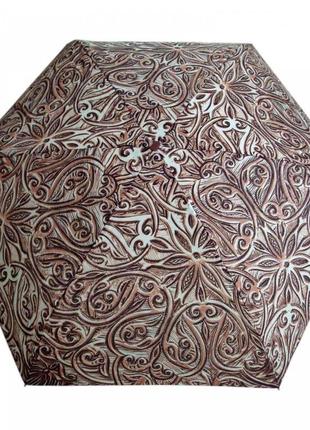 Зонт zest женский механика 5 сложений, цветной плоский расцветка "pattern" коричневый2 фото