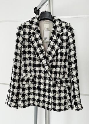 Двубортный жакет с букле h&m принт гусиная лапка женский трендовый фирменный