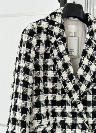 Двубортный жакет с букле h&m принт гусиная лапка женский трендовый фирменный4 фото