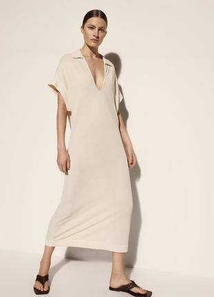 Трикотажное платье поло кремового цвета massimo dutti1 фото