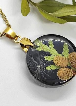 Лесной кулон с настоящими шишками, бижутерия из эпоксидной смолы