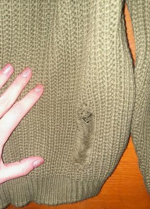Трендовый рваный свитер, свитер, свитерик м-л, хаки, электрик3 фото