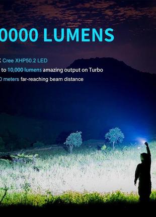 Lumintop moonbox потужний ручний ліхтар 10000 люмен 210 метрів type-c 3 cree xhp50.2 срібний5 фото