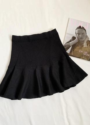 Юбка, мини, трикотажная, черная, базовая, с рюшами, club monaco