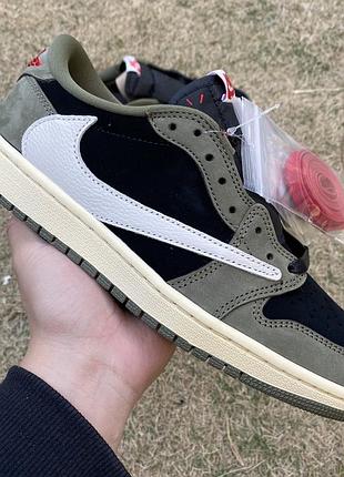 Кроссовки кеди nike air jordan 1 low retro og travis 3lab5 black olive джорданы кожаные
