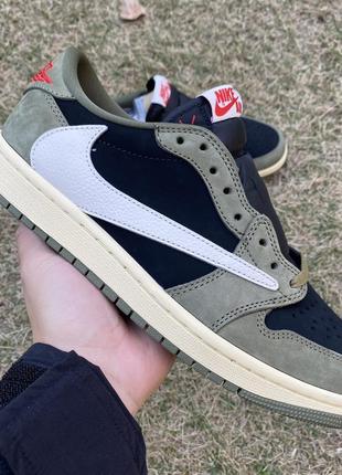 Кроссовки кеди nike air jordan 1 low retro og travis scott black olive джорданы кожаные9 фото