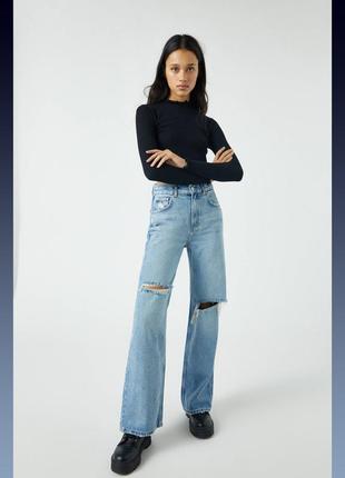 Джинсы широкие с высокой посадкой pull and bear denim jeans1 фото