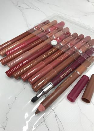 Набор ярких и нюдовых карандашей для губ с кисточкой 12 шт. huda beauty6 фото