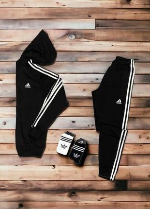 Чоловічий спортивний костюм adidas чорний (капюшон)🔥4 фото