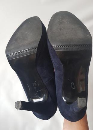 Замшевые туфли темно-синие кожаные лодочки8 фото